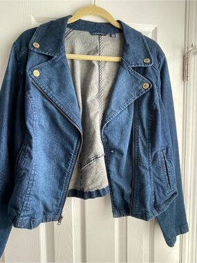 Isaac Mizrahi Dark Blue Denim Moto Jacket